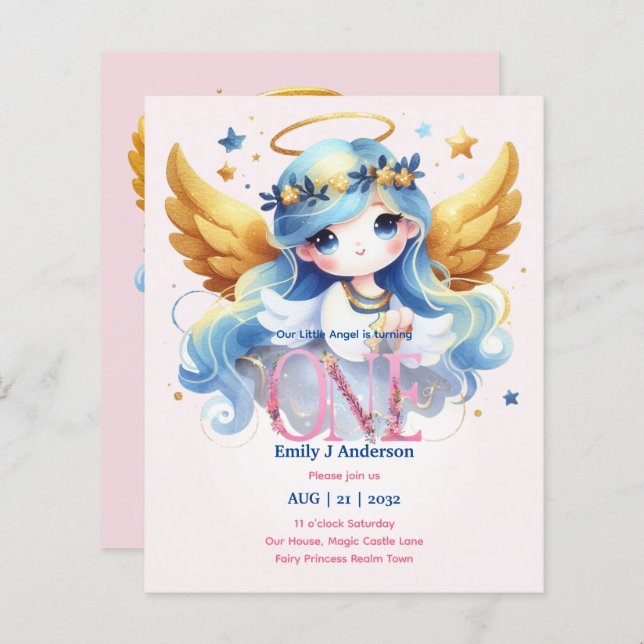 Lámina Ángel cumpleaños de 1er año Hada Cuento Mágico Cum (Anverso / Reverso)