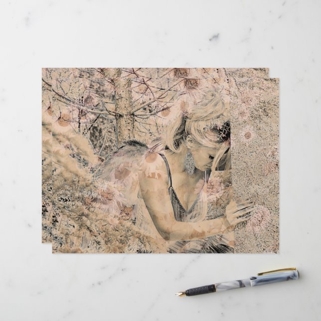 Lámina Angel Elegant Boho Floral Antique Sepia (Anverso/Reverso In Situ)