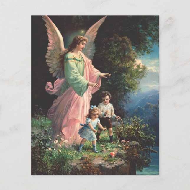 Lámina Ángel guardián protegiendo a los niños cerca de un (Anverso)