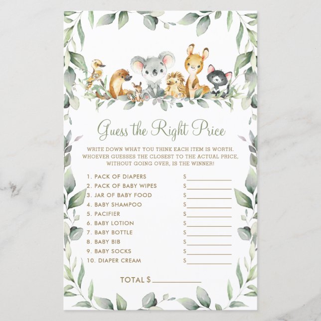 Lámina Animales australianos adivinan el juego del bebé a (Anverso)