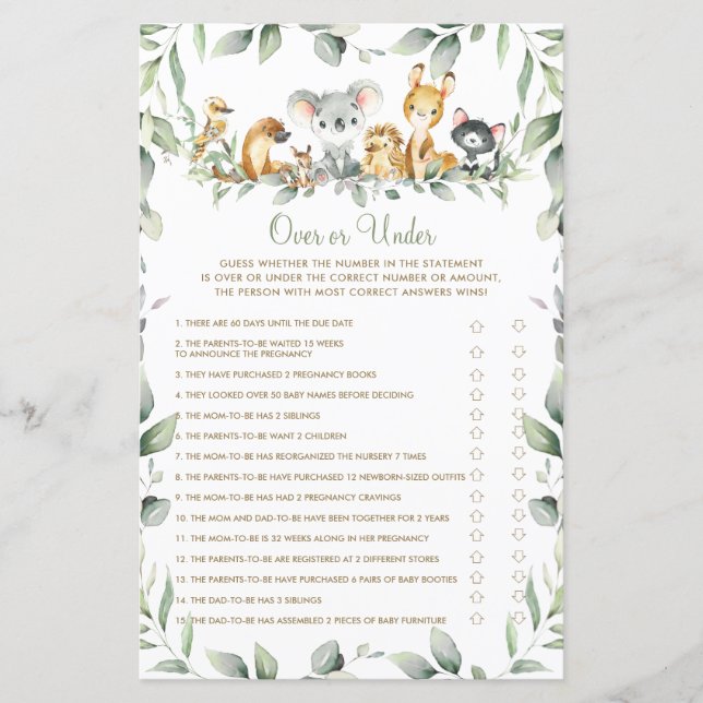 Lámina Animales australianos en Baby Shower durante o baj (Anverso)