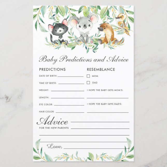 Lámina Animales australianos predicciones y consejos para (Anverso)