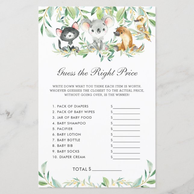 Lámina Animales australianos se arrojan imaginan el preci (Anverso)