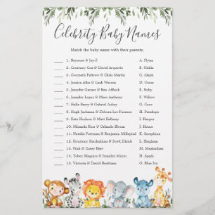Lámina Animales Baby Shower Celebrity Baby Names Games