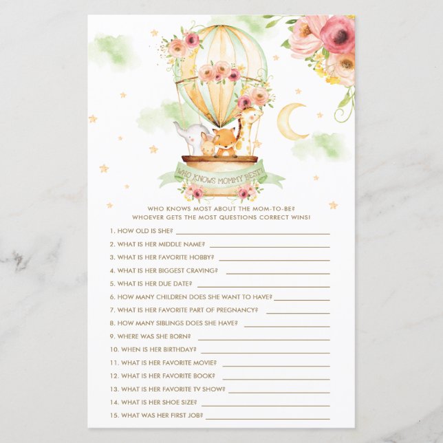 Lámina Animales con globos de aire caliente que conocen a (Anverso)