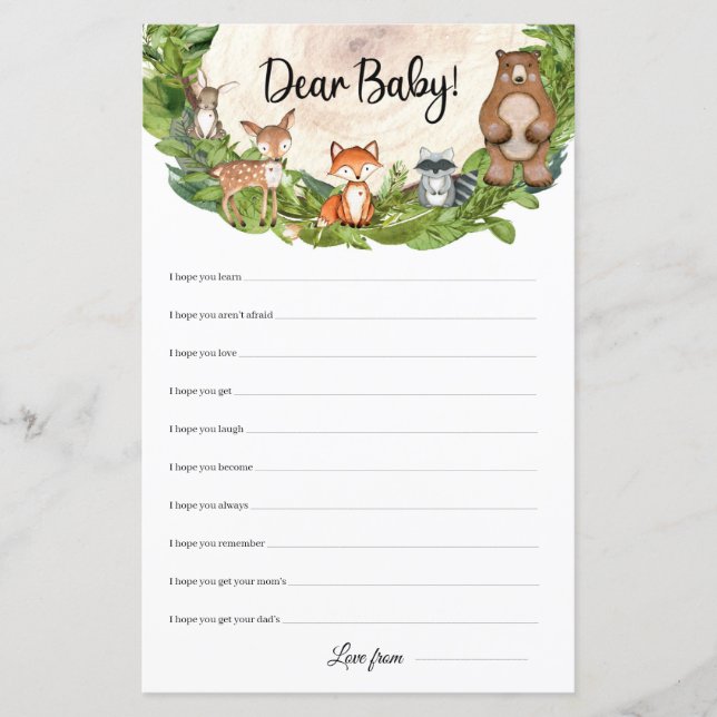 Lámina Animales de bosque trozos de madera Queridos deseo (Anverso)