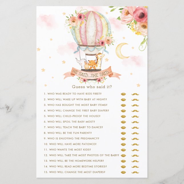 Lámina Animales De Globos De Aire Caliente Dijo Que Dijo  (Anverso)