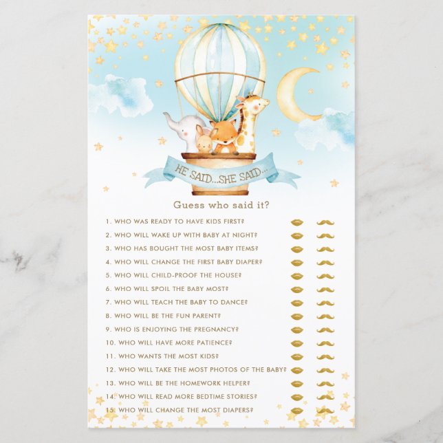 Lámina Animales De Globos De Aire Caliente Dijo Que Dijo  (Anverso)