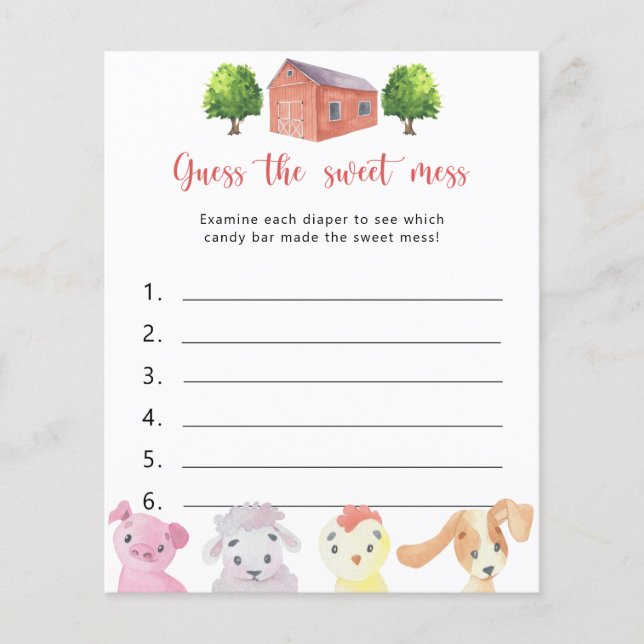 Lámina Animales de granja - Adivinen el dulce juego de de (Anverso)