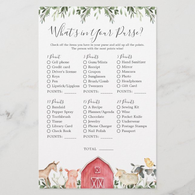 Lámina Animales de granja Baby Shower ¿Qué hay en tu bols (Anverso)