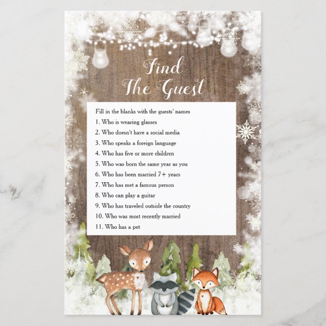 Lámina Animales de invierno Copos de nieve de madera encu (Anverso)