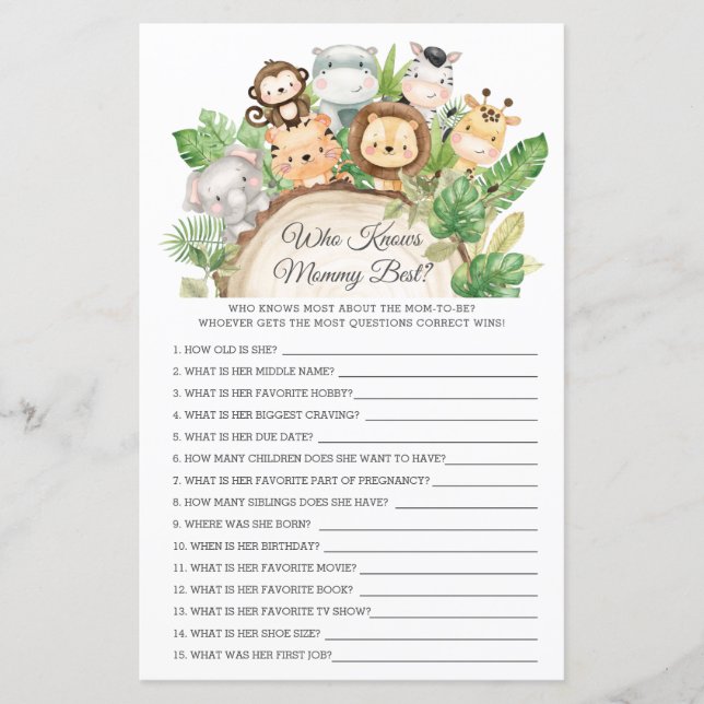 Lámina Animales de la jungla que conocen a mi mamá mejor  (Anverso)