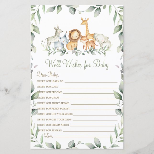 Lámina Animales de la jungla Verdor y buenos deseos para  (Anverso)