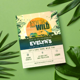 Lámina Animales de la selva invitan a cumpleaños cuatro s