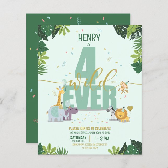 Lámina Animales de Safari cuatro días salvajes de cumplea (Anverso / Reverso)