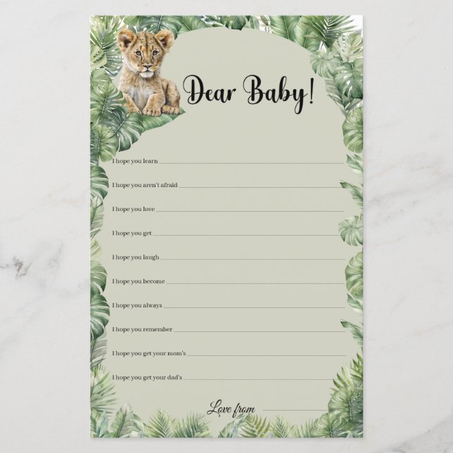 Lámina Animales de Safari de la Jungla Queridos Deseos de (Anverso)
