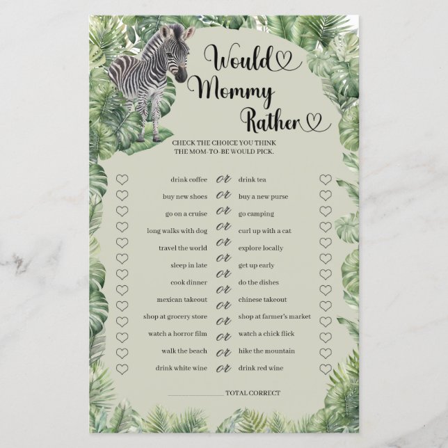 Lámina Animales de Safari de la Selva Mami más bien jugar (Anverso)