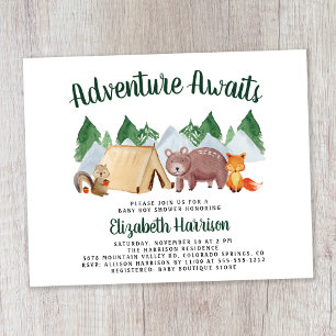 Lámina Animales de Woodland Camping Invitación a Baby Sho