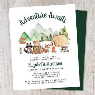 Lámina Animales de Woodland Camping Invitación a Baby Sho