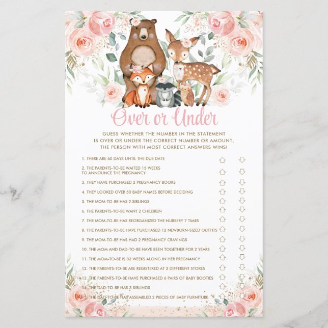 Lámina Animales de Woodland Pink Floral Over or Under Gam (Anverso)