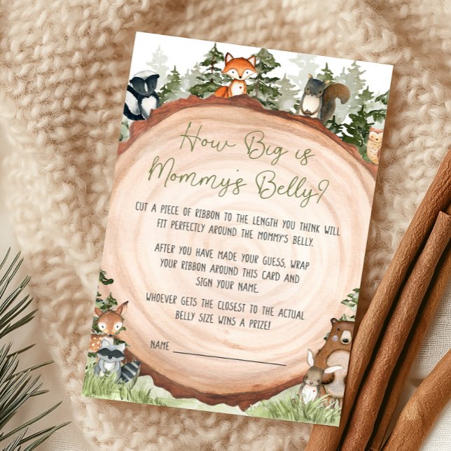 Lámina Animales del Bosque ¿Qué tan Grande está la Barrig (Boy Woodland Animals Baby Shower How Big Is Mommy's Belly Game)