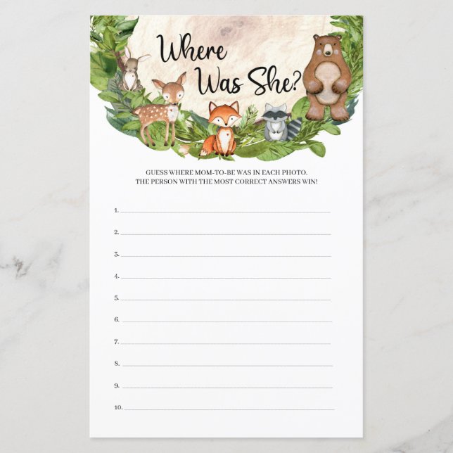 Lámina Animales forestales con temática de bosques donde  (Anverso)