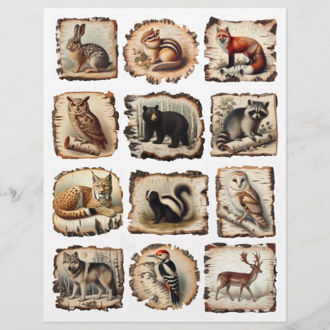 Lámina Animales forestales pintados en Ilustraciones de l (Anverso)