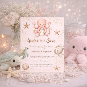Lámina Animales rosados bajo el mar invitación para Baby 