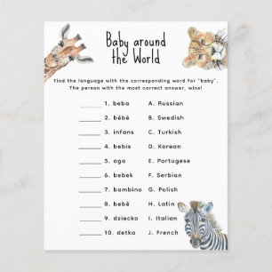 Lámina Animales Safari - juego de bebé alrededor del mund