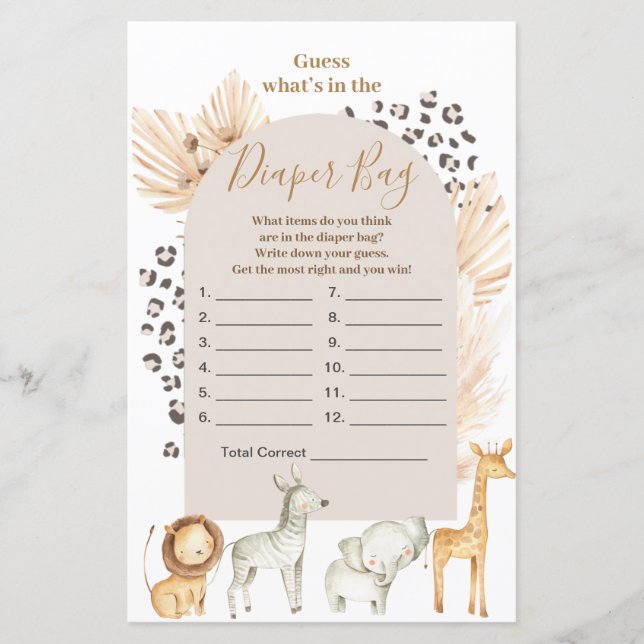 Lámina Animales salvajes de Boho adivinan qué hay en la b (Anverso)