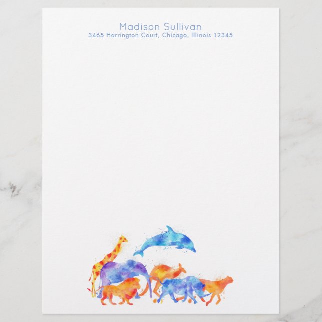 Lámina Animales salvajes en acuarela que se unen (Anverso)