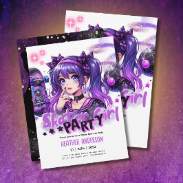 Lámina Anime Skater Chica Birday Party Skateboarding