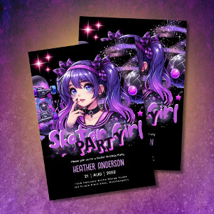 Lámina Anime Skater Chica Birday Party Skateboarding