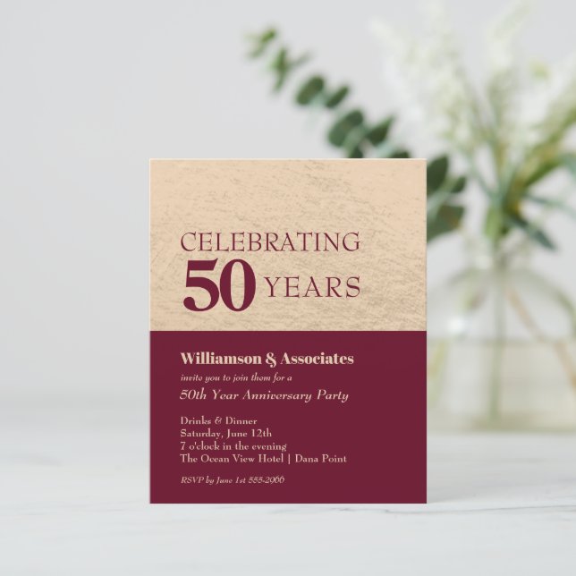 Lámina Aniversario comercial Borgoña e invitaciones de or (Anverso de pie)