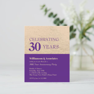 Lámina Aniversario del Negocio Invitación de oro púrpura
