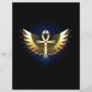 Lámina Ankh de oro con alas
