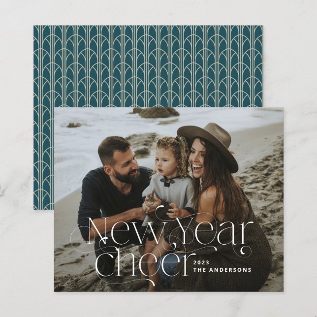 Lámina Año Nuevo Fotografía elegante tipografía Art Deco  (Anverso / Reverso)