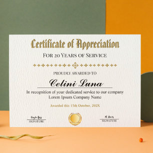 Lámina Años de certificado de servicio - Oro profesional