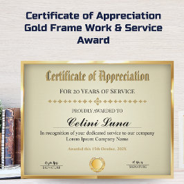 Lámina Años de certificado de servicio - Oro profesional