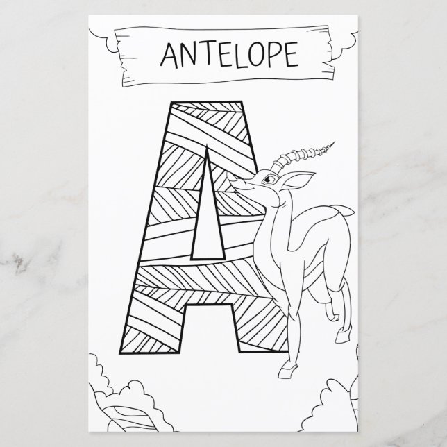 Lámina Antelope Coloring Page for Todlers ABC Learning (Anverso)