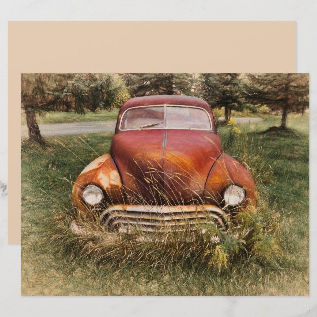 Lámina Antiguo vagón de vagón viejo rojo desenlace ruso (Anverso / Reverso)