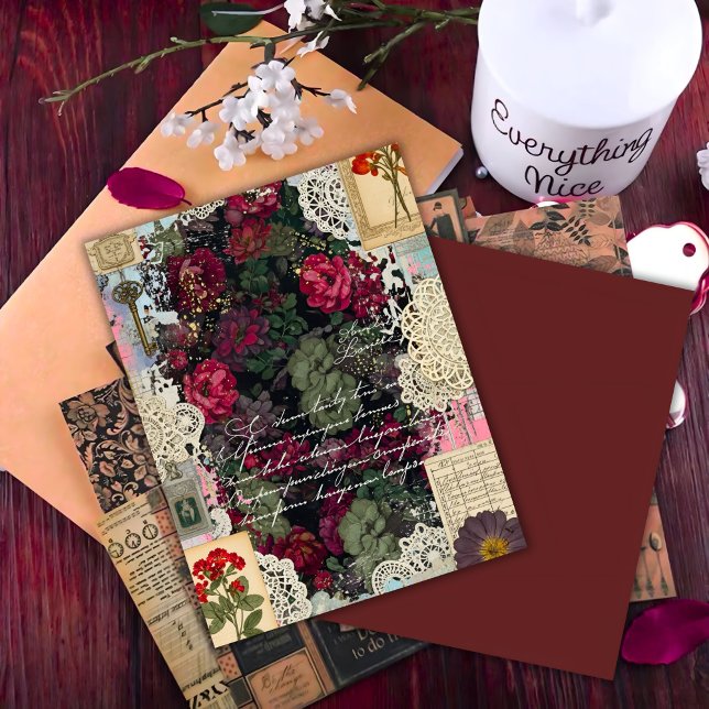Lámina Antique Burgundy Botanica Collage Scrapbook Paper (Subido por el creador)
