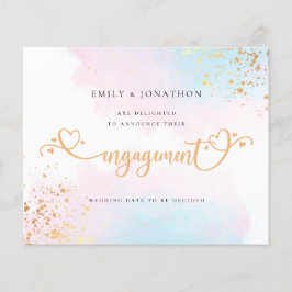 Lámina Anuncio de compromiso de acuarela rosa azul de pre