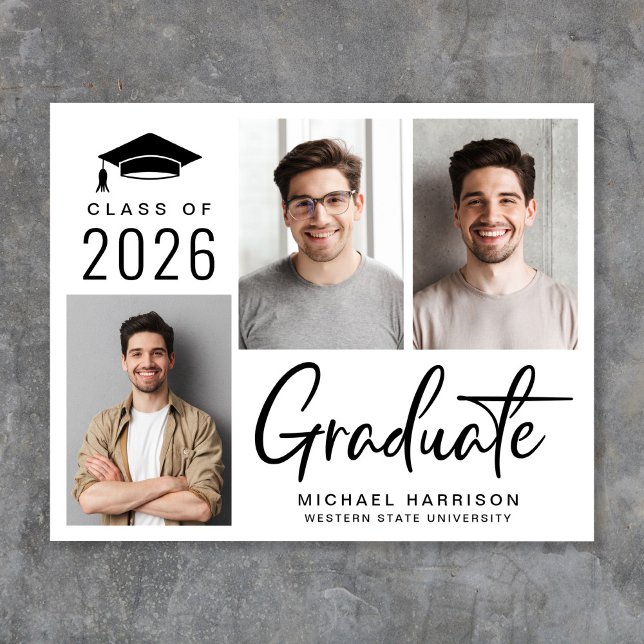 Lámina Anuncio de graduación de presupuesto 3 Foto Script (Cherish the milestone: share your graduate's achievement with a custom photo graduation announcement)