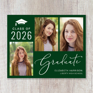 Lámina Anuncio de graduación de presupuesto 3 fotos verde