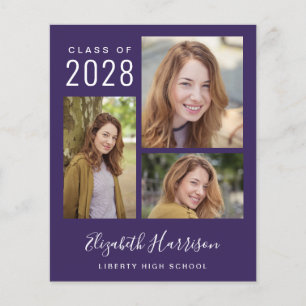 Lámina Anuncio de graduación morado con 3 fotos Presupues