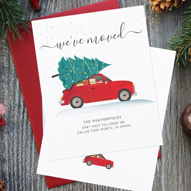 Lámina Anuncio de Mudanza de Navidad (Change of Address We Have Moved Holiday Red Car Moving Announcement)