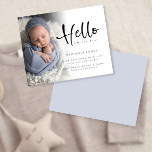 Lámina Anuncio de nacimiento azul de Hello Boy Photo Budg