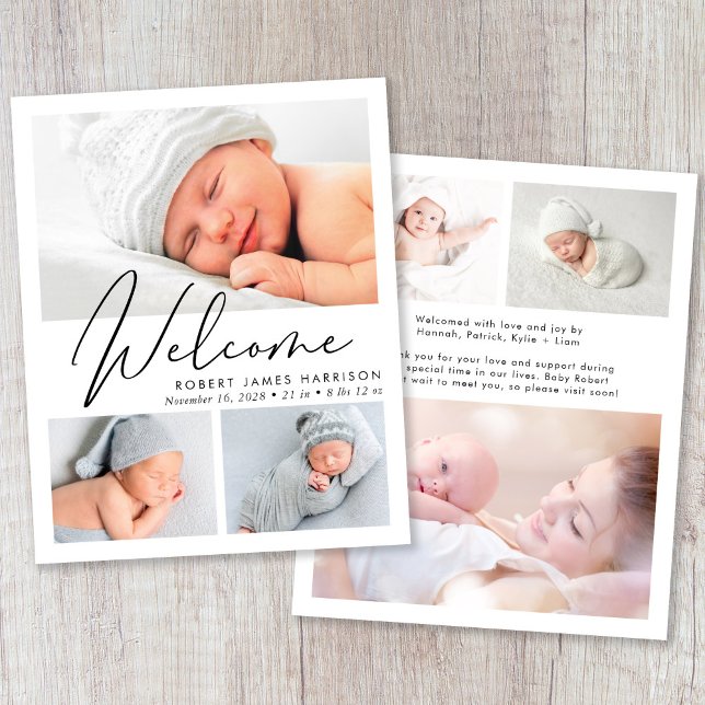 Lámina Anuncio de nacimiento de Collage de fotos de bienv (Announce the arrival of your precious baby in a way that is as beautiful and unique as they are)