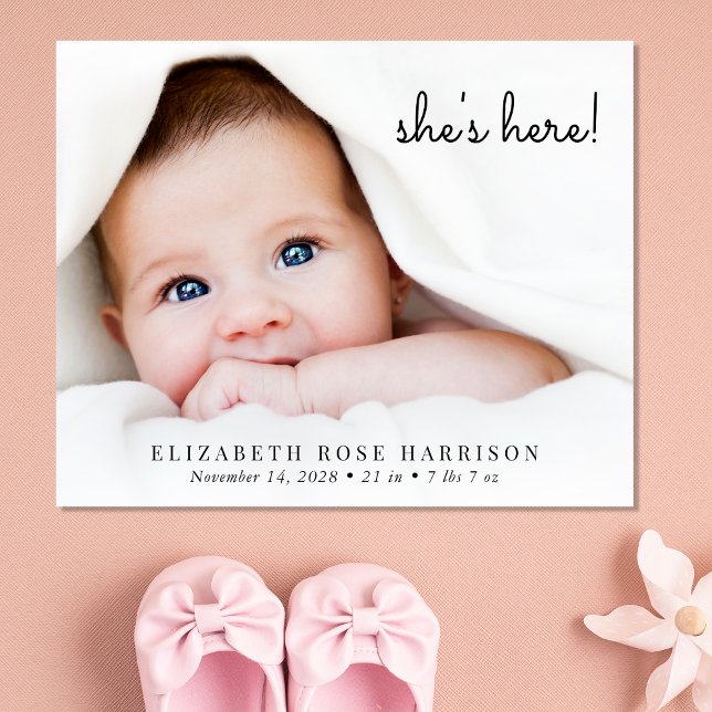Lámina Anuncio de Nacimiento de Collage de fotos Sencillo (Personalize with a photo that captures the beauty and innocence of your newborn)